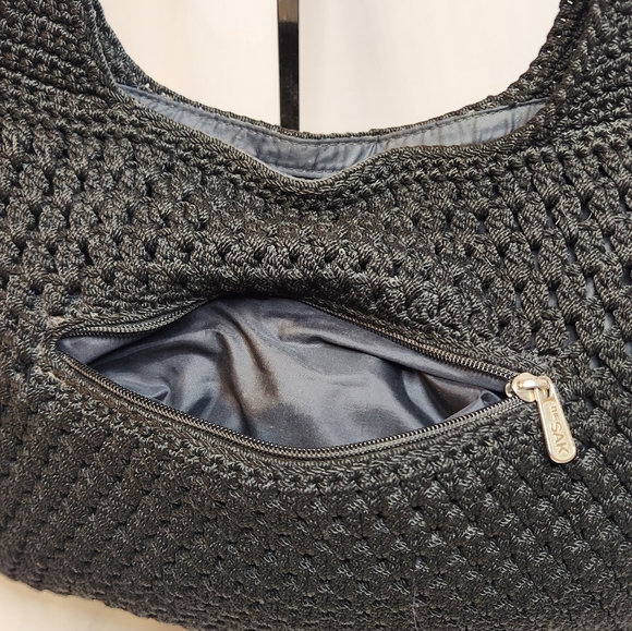 The Sak Vintage Black Crochet Lined Shoulder Hobo Bag OS - Picture 3 of 11